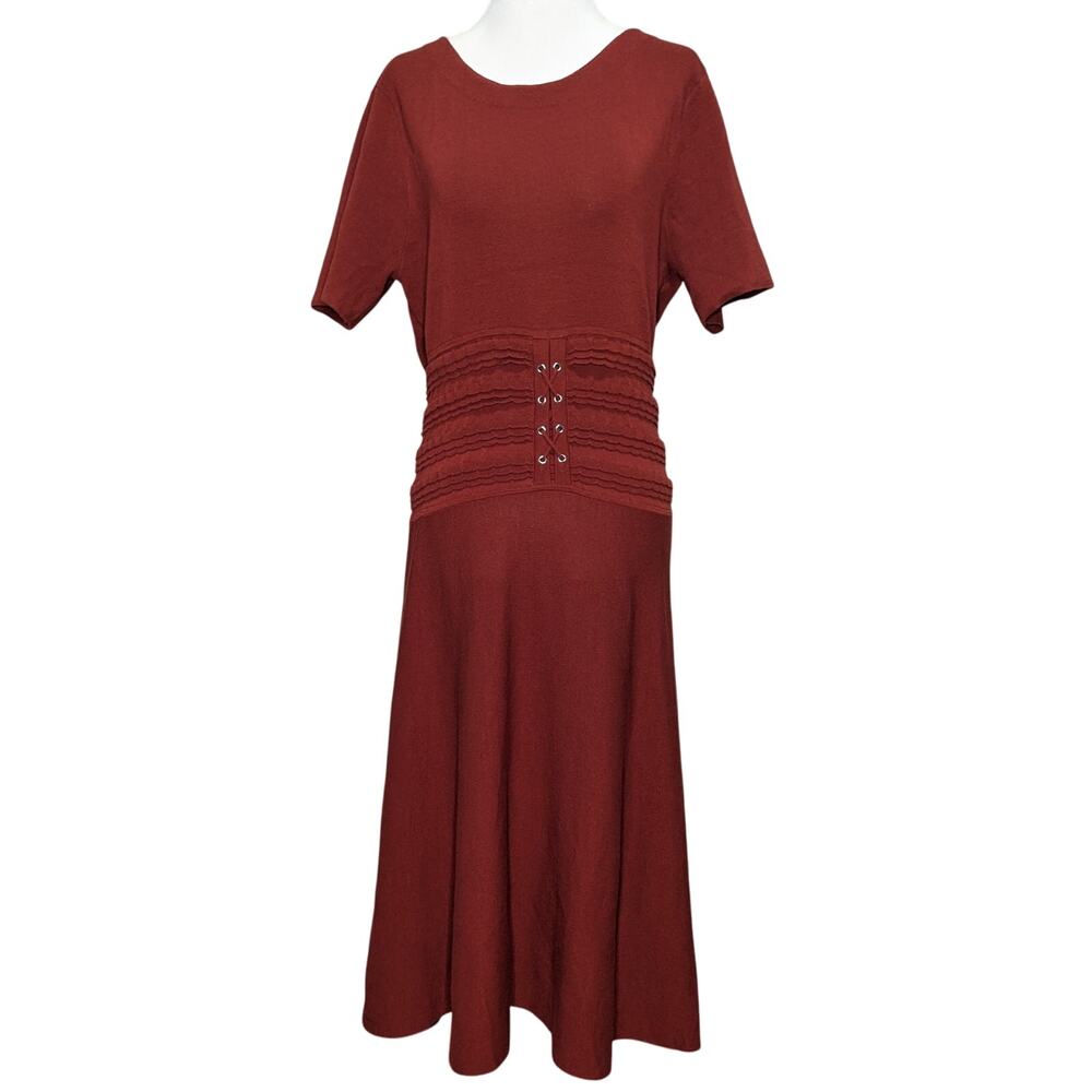 Antonio Melani Red Ruffle Waist Cottagecore Fit & Flare Short Sleeve Dress Large